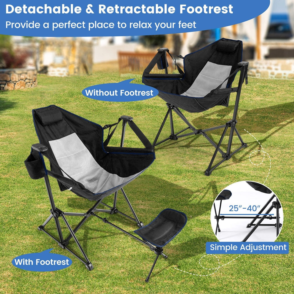 Hammock Camping Chair with Retractable Footrest and Carrying Bag-Black