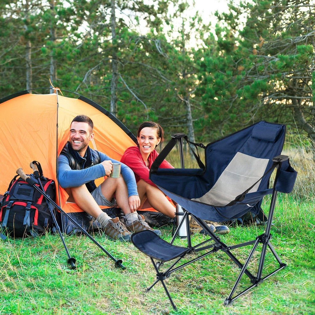 Chaise de camping hamac avec repose-pieds rétractable et sac de transport-Bleu marine