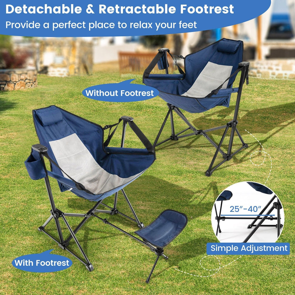 Chaise de camping hamac avec repose-pieds rétractable et sac de transport-Bleu marine