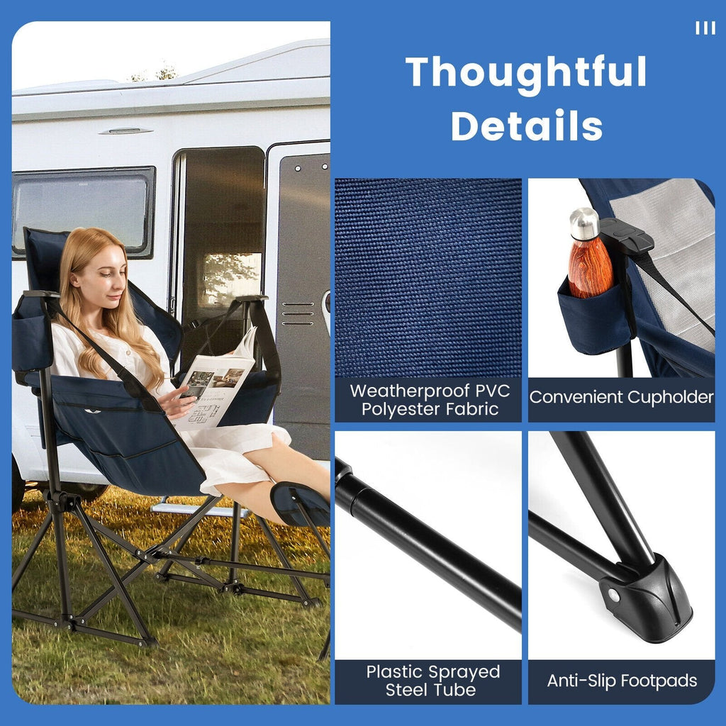 Chaise de camping hamac avec repose-pieds rétractable et sac de transport-Bleu marine