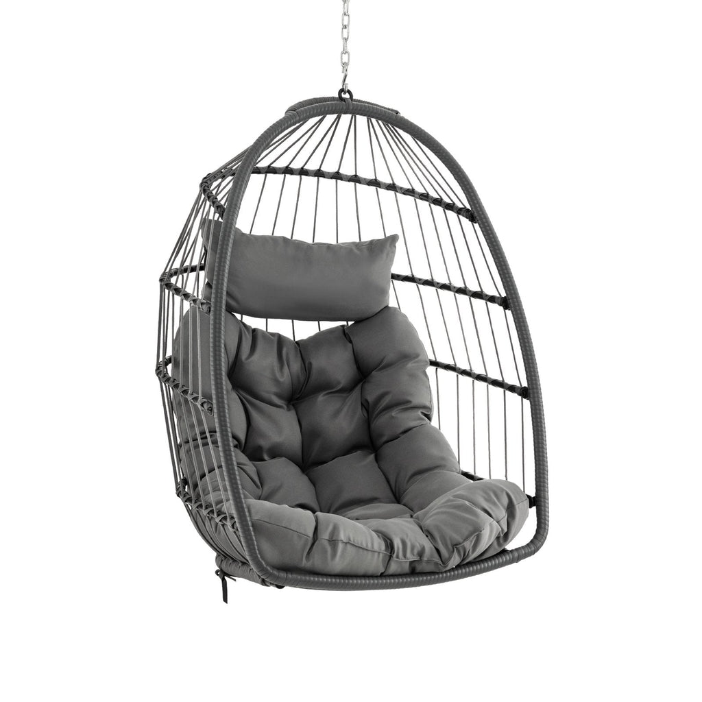 Fauteuil suspendu en forme d'œuf avec coussin de tête et grand coussin d'assise - Gris