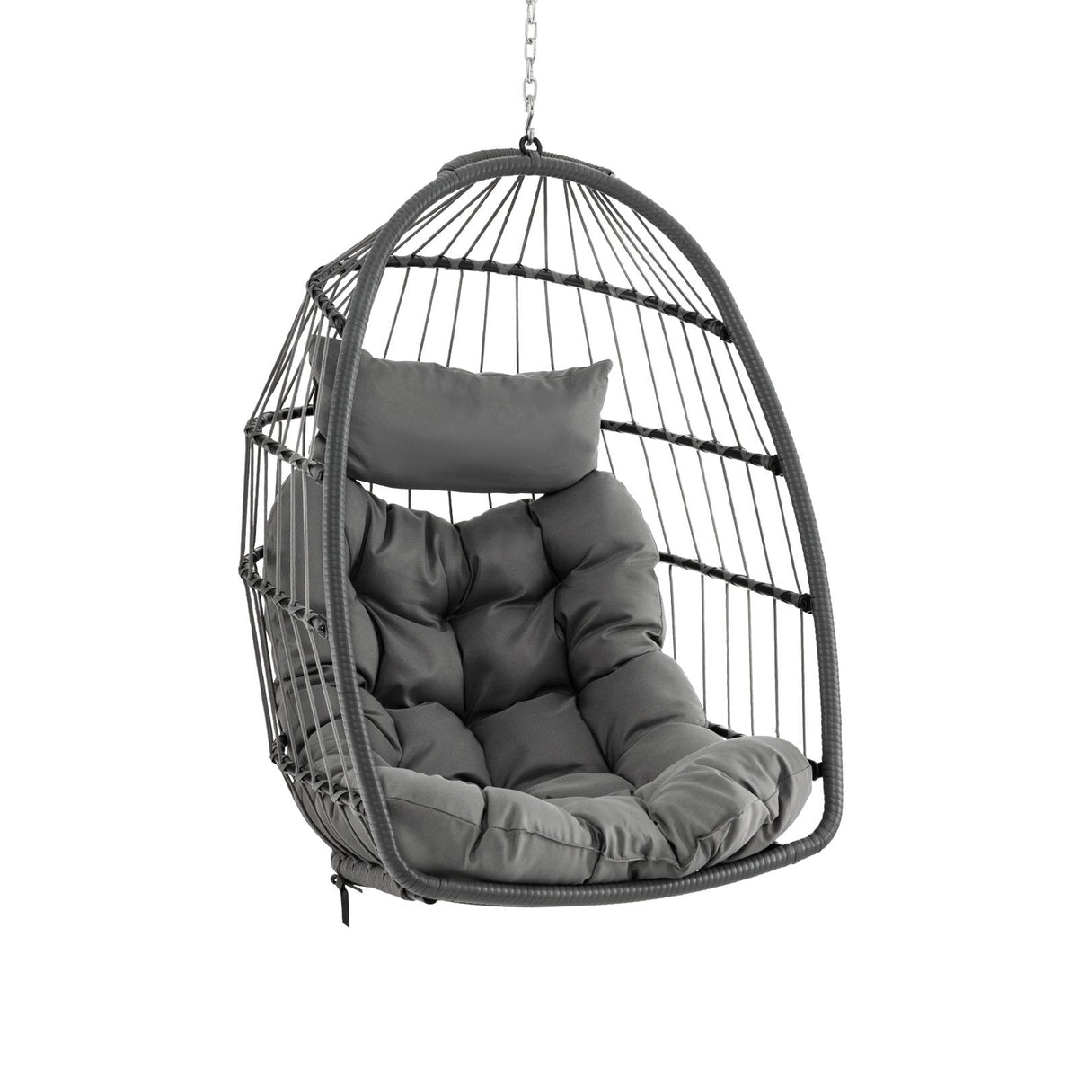 Fauteuil suspendu en forme d'œuf avec coussin de tête et grand coussin d'assise - Gris