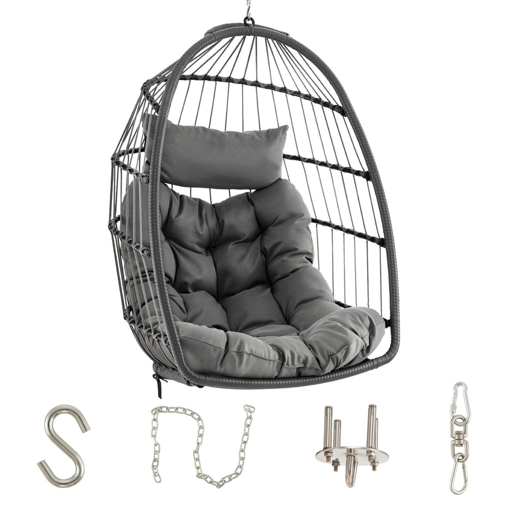 Fauteuil suspendu en forme d'œuf avec coussin de tête et grand coussin d'assise - Gris