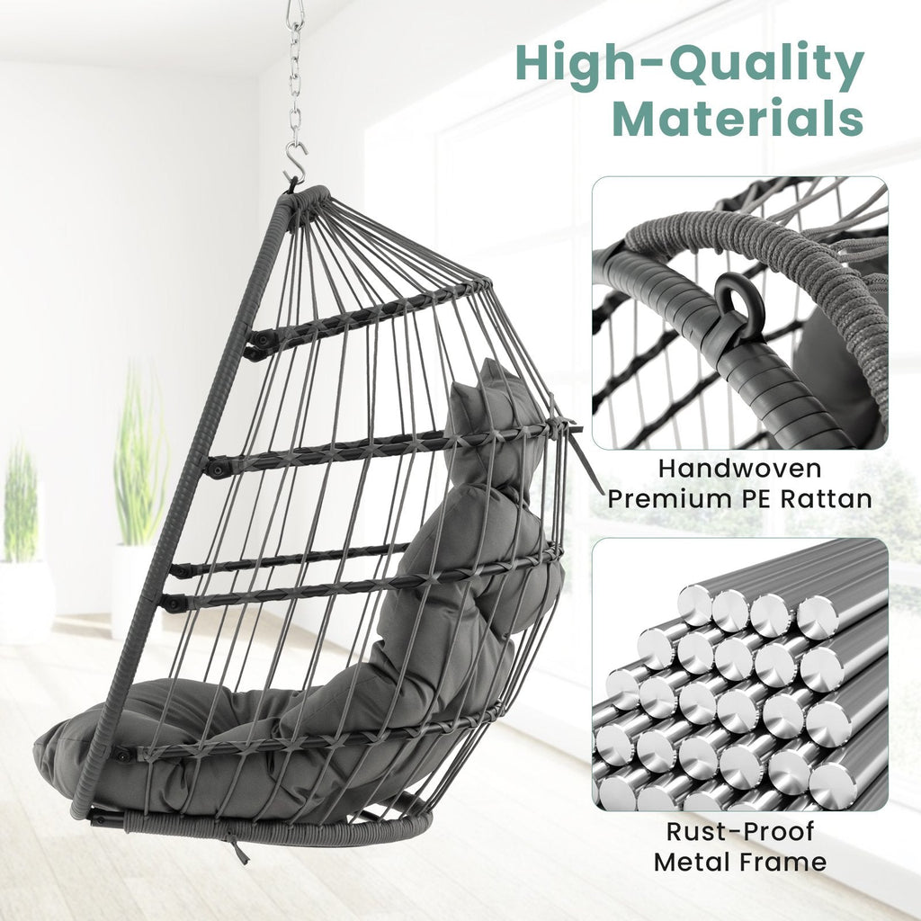 Fauteuil suspendu en forme d'œuf avec coussin de tête et grand coussin d'assise - Gris