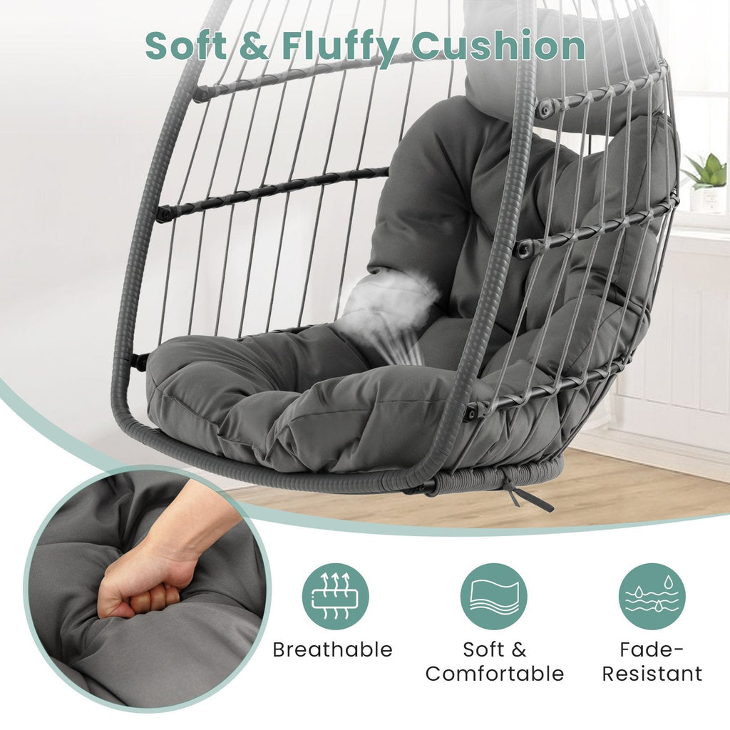 Fauteuil suspendu en forme d'œuf avec coussin de tête et grand coussin d'assise - Gris