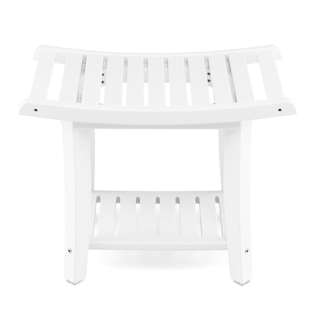 Tabouret de Bain Étanche Robuste avec Siège Incurvé et Étagère de Rangement - Blanc
