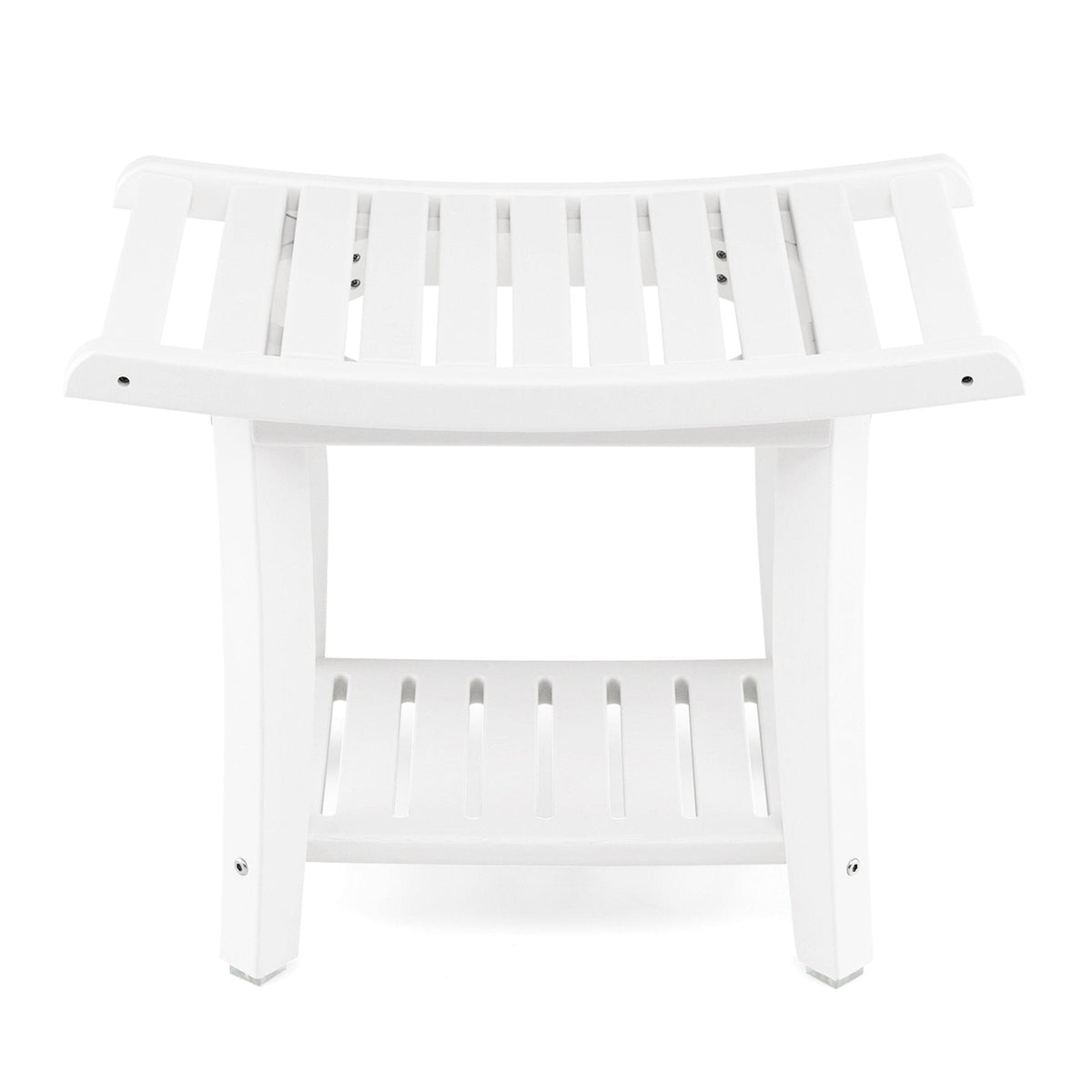 Tabouret de Bain Étanche Robuste avec Siège Incurvé et Étagère de Rangement - Blanc