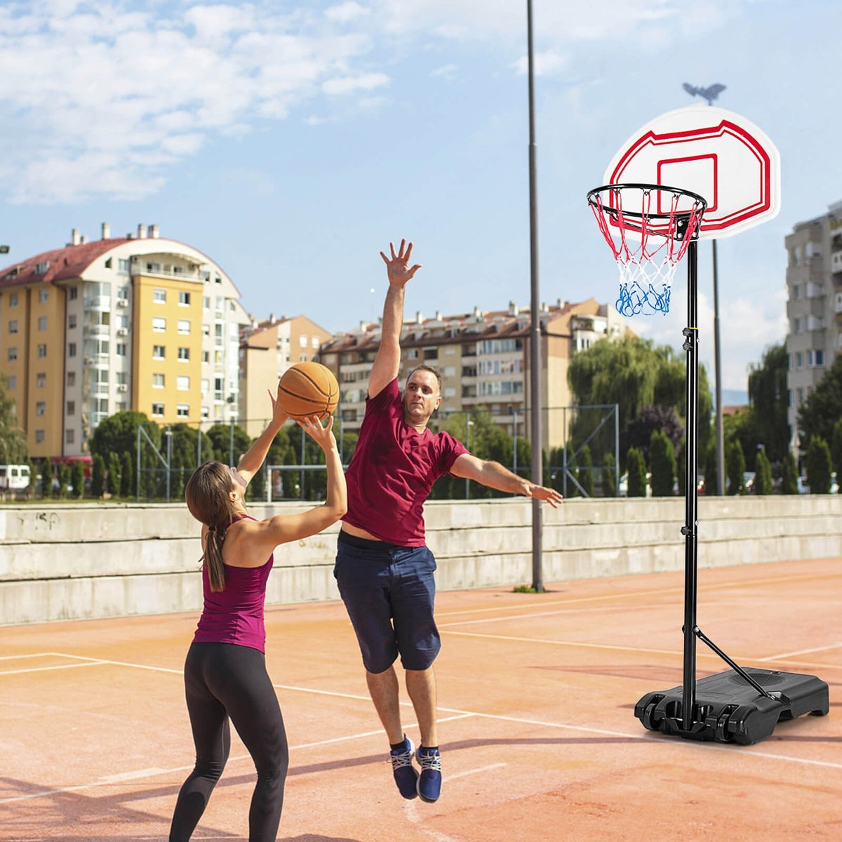 Canasta de baloncesto de altura ajustable con 2 redes y base rellenable