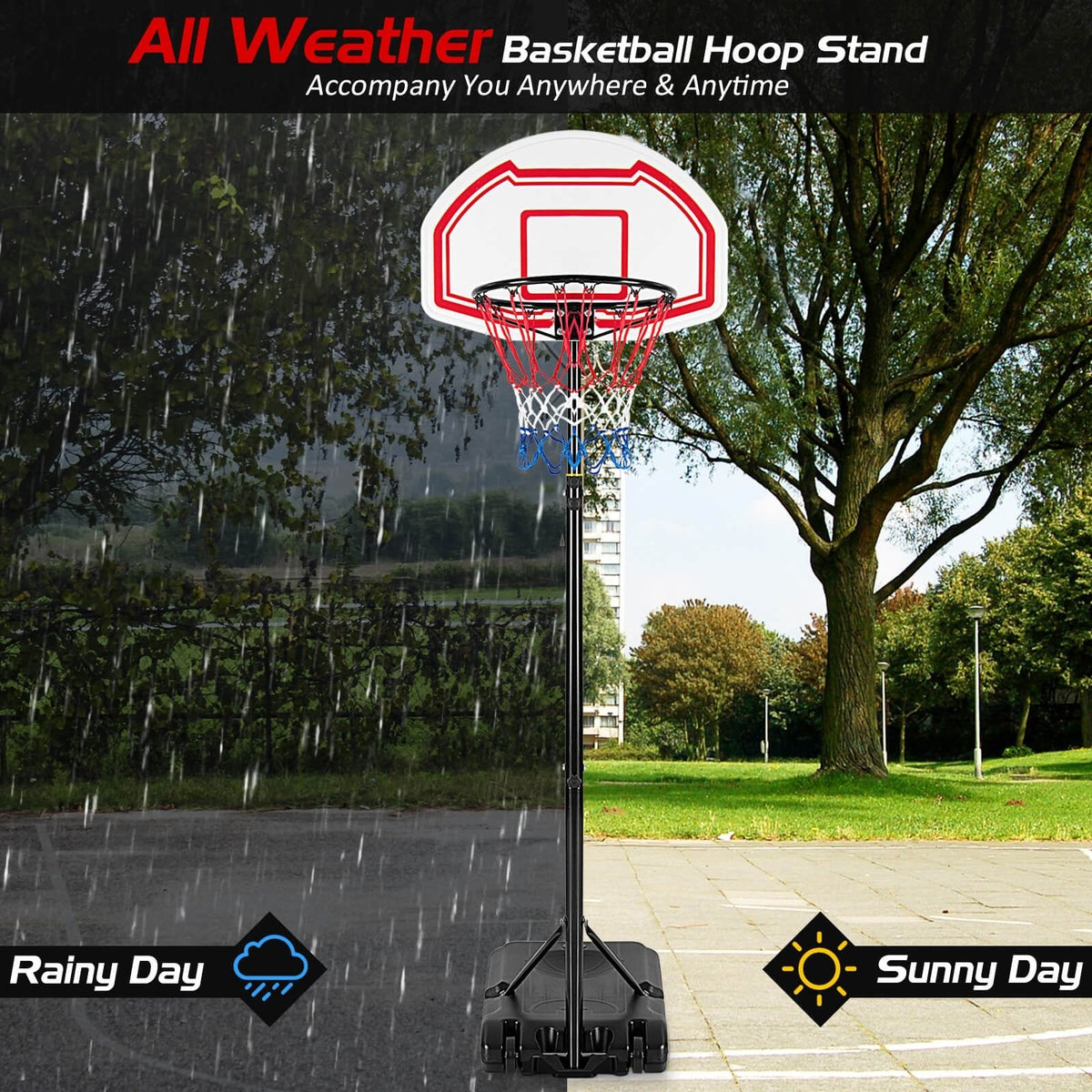 Canasta de baloncesto de altura ajustable con 2 redes y base rellenable