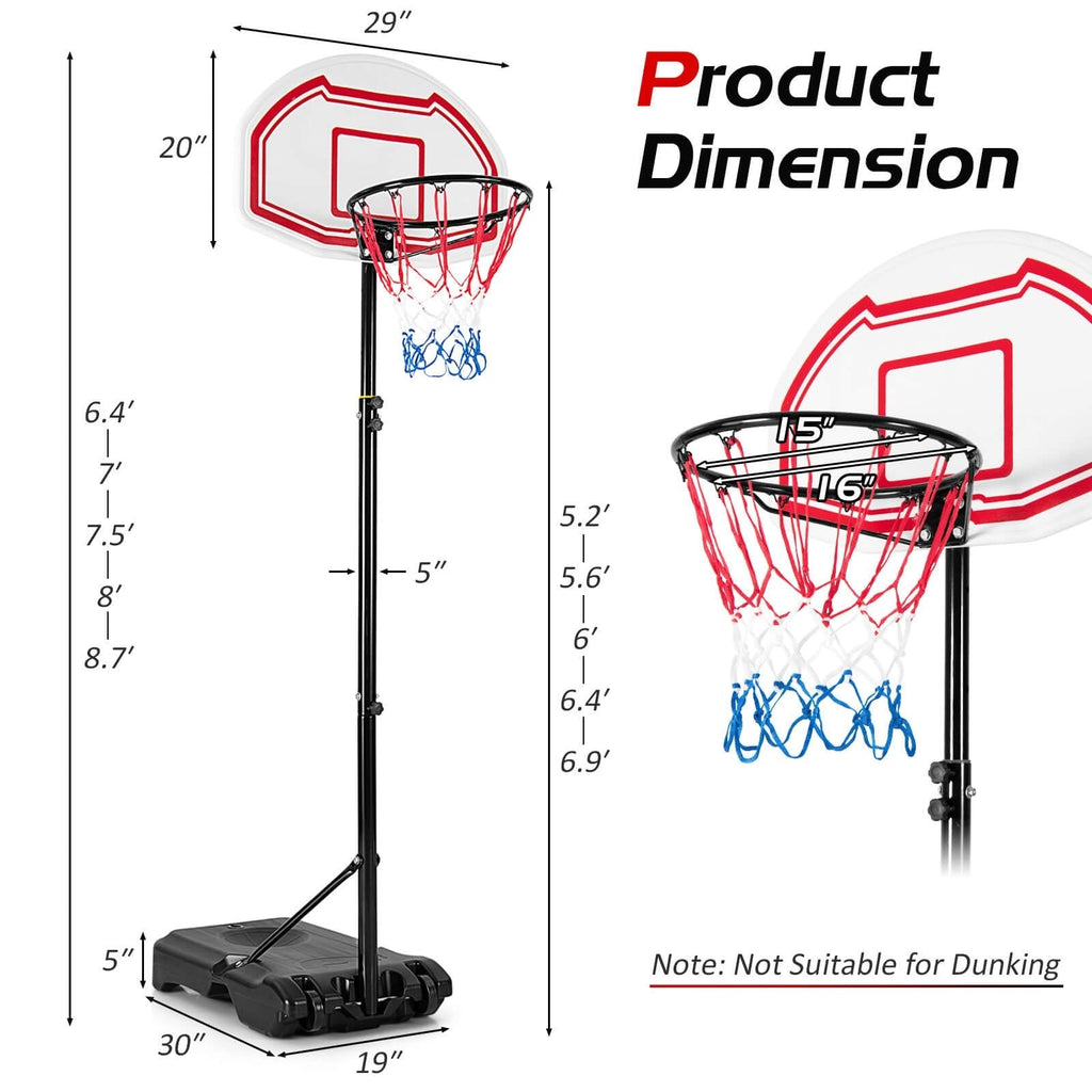 Canasta de baloncesto de altura ajustable con 2 redes y base rellenable