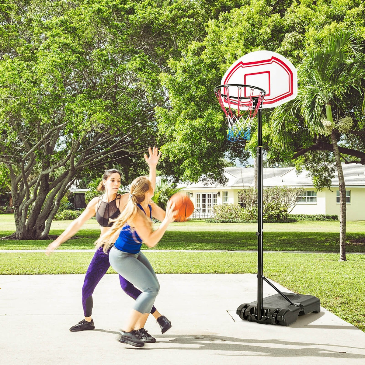 Canasta de baloncesto de altura ajustable con 2 redes y base rellenable