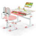 Set de escritorio y silla de estudio para niños con altura ajustable-Rosa