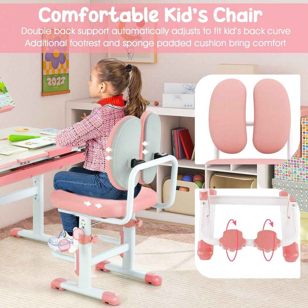 Set de escritorio y silla de estudio para niños con altura ajustable-Rosa