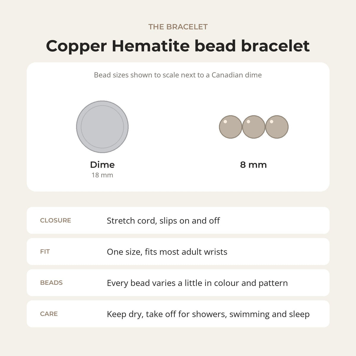 Hematite Round Copper Bracelet - 8mm