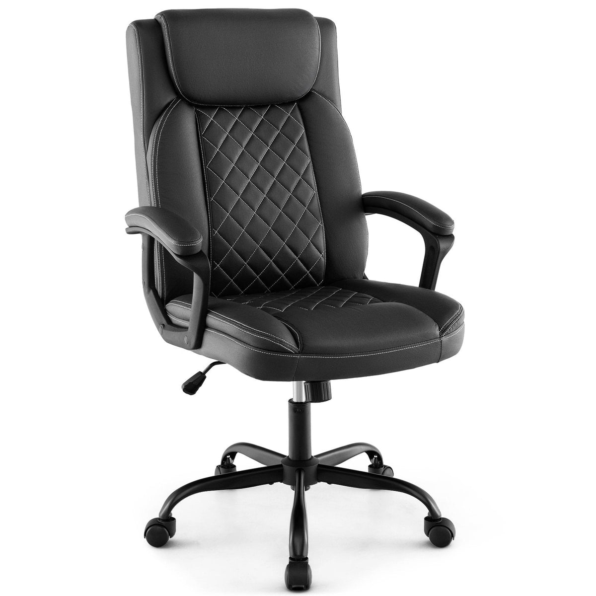 Ergonomischer Chefstuhl mit hoher Rückenlehne und dickem Nackenstützkissen – Schwarz