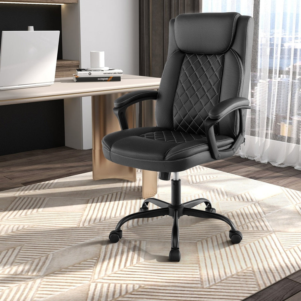 Ergonomischer Chefstuhl mit hoher Rückenlehne und dickem Nackenstützkissen – Schwarz