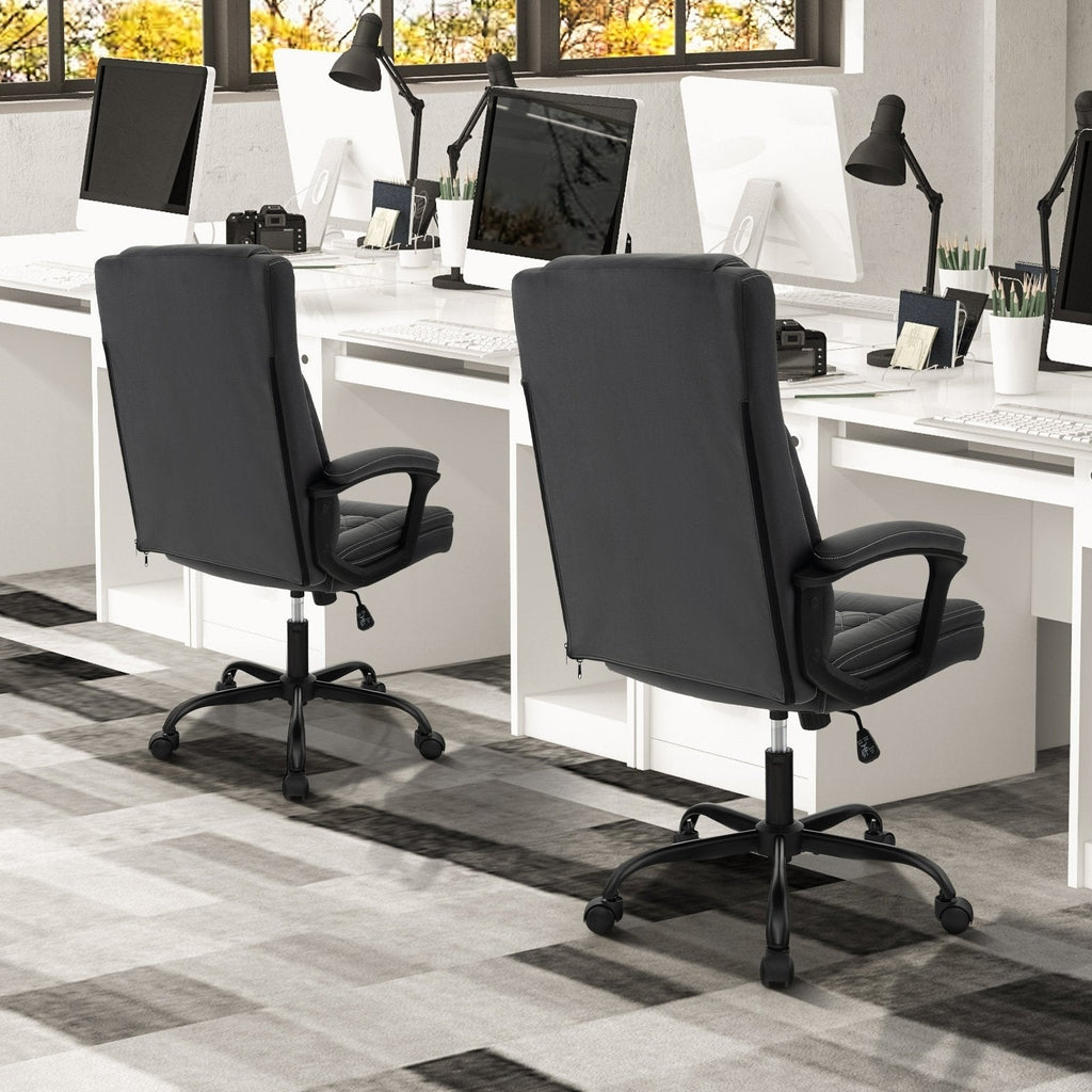 Ergonomischer Chefstuhl mit hoher Rückenlehne und dickem Nackenstützkissen – Schwarz