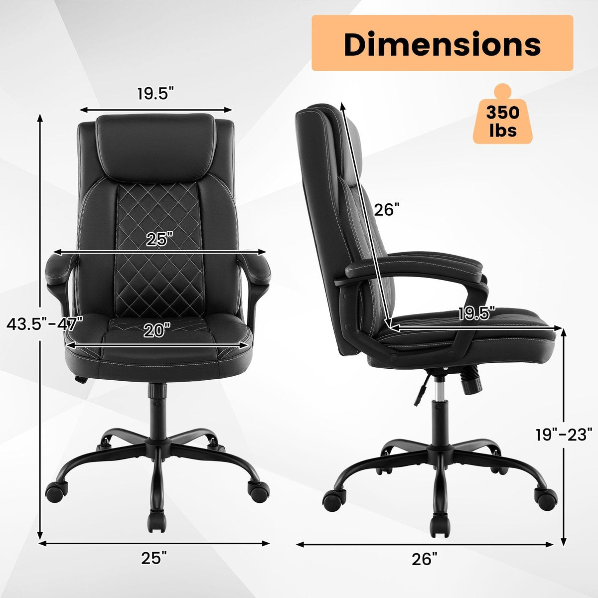 Ergonomischer Chefstuhl mit hoher Rückenlehne und dickem Nackenstützkissen – Schwarz