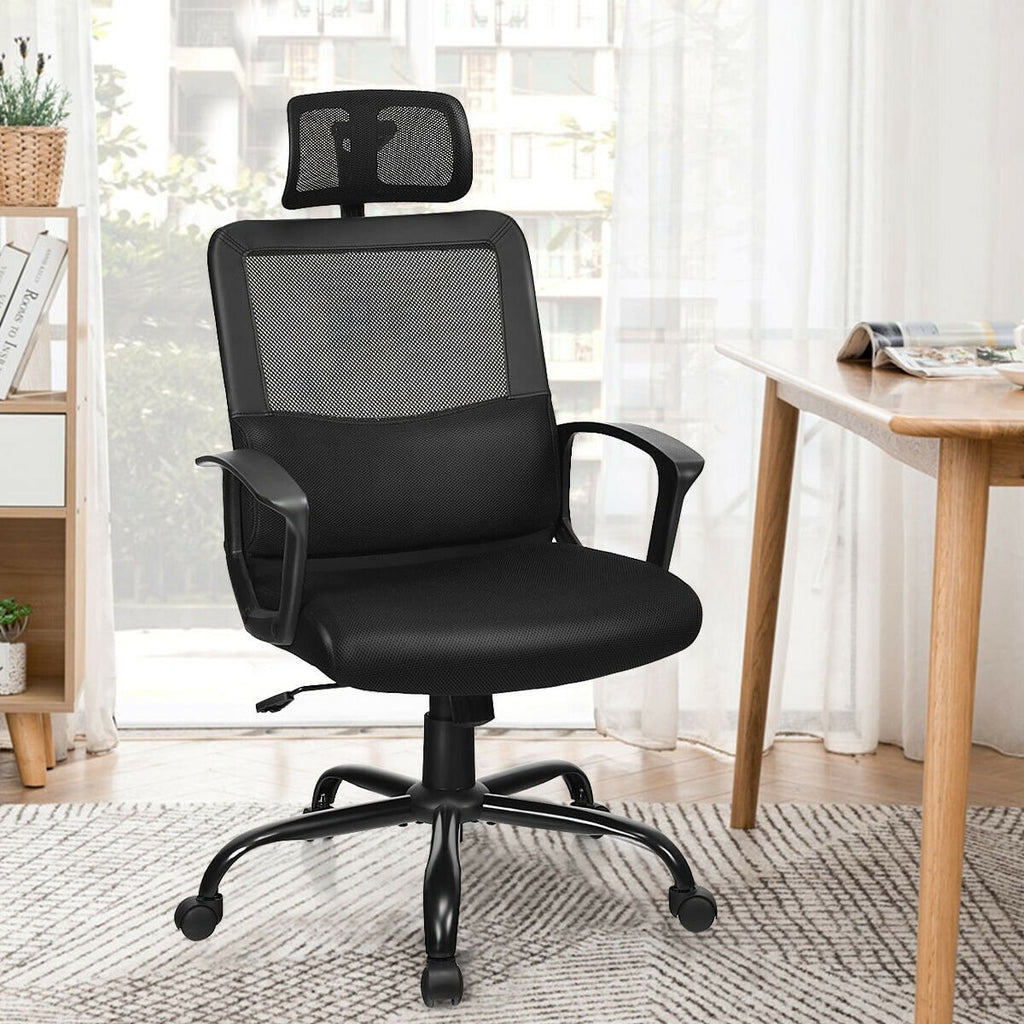 Silla de oficina ergonómica de respaldo alto con malla y base giratoria