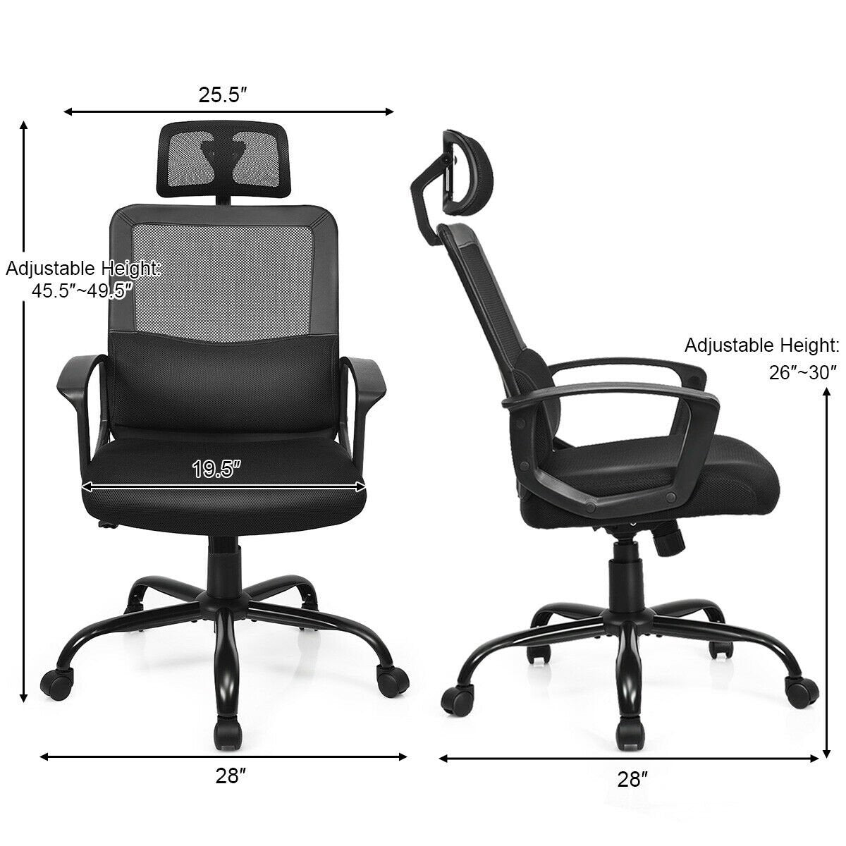 Silla de oficina ergonómica de respaldo alto con malla y base giratoria