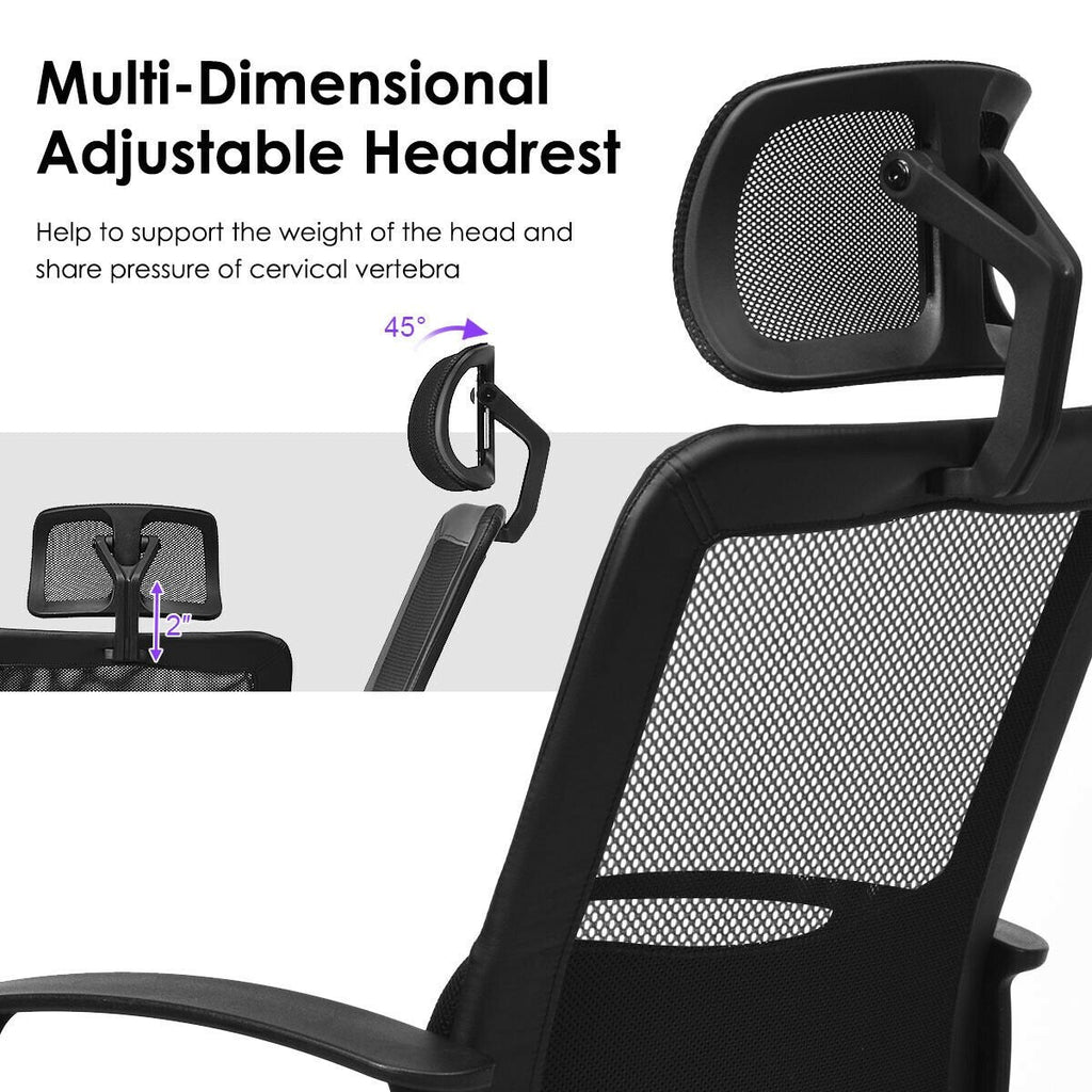Silla de oficina ergonómica de respaldo alto con malla y base giratoria