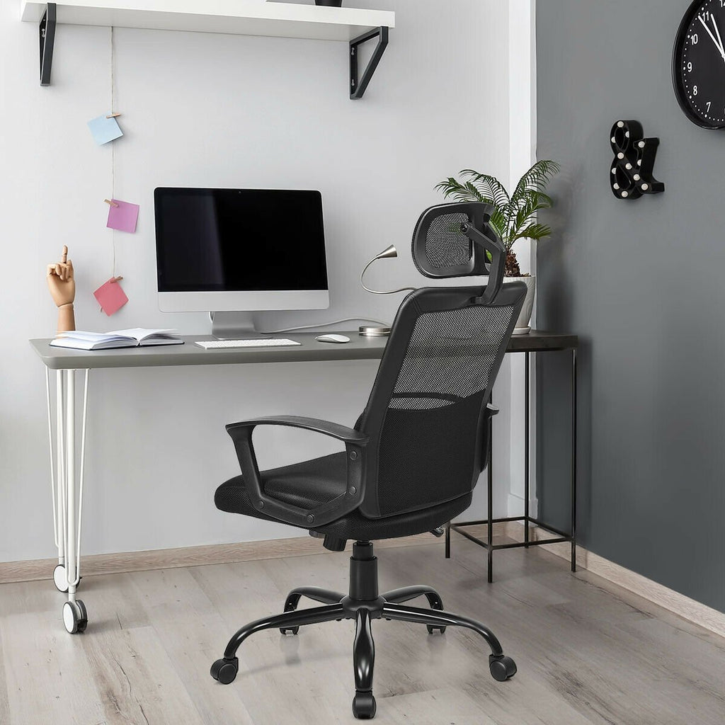 Silla de oficina ergonómica de respaldo alto con malla y base giratoria