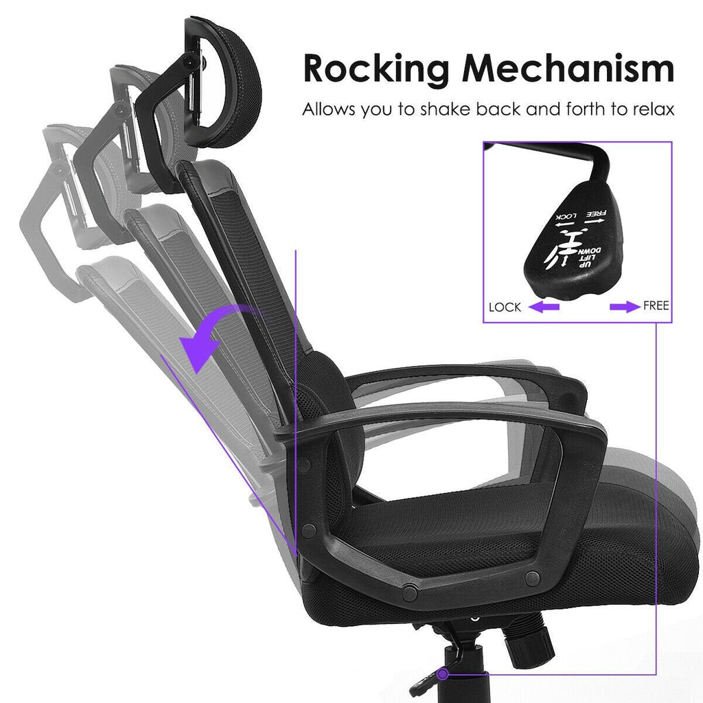 Silla de oficina ergonómica de respaldo alto con malla y base giratoria