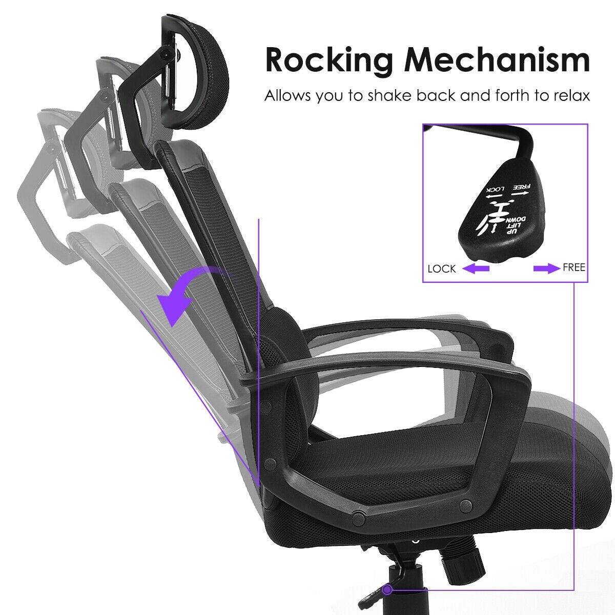 Silla de oficina ergonómica de respaldo alto con malla y base giratoria
