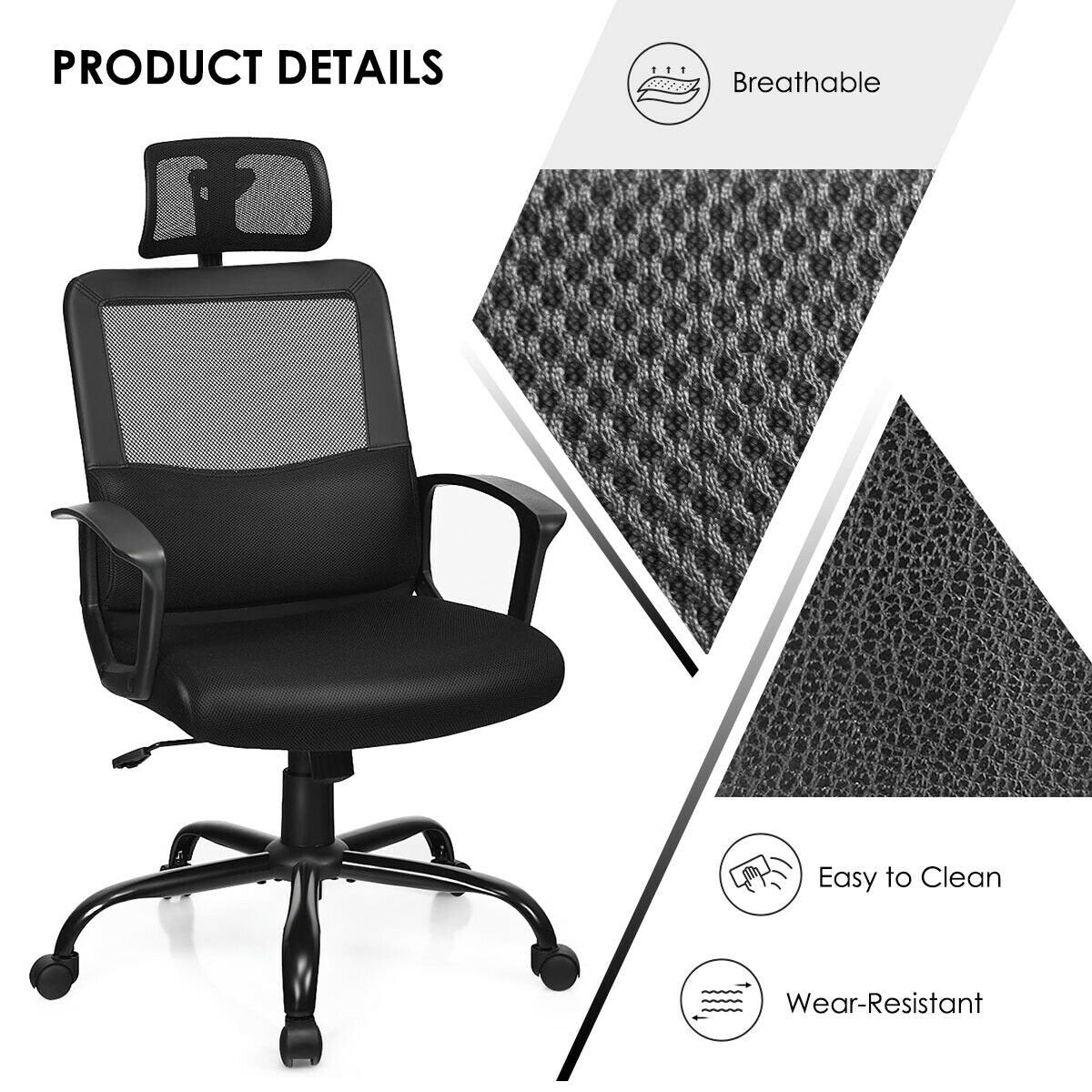 Silla de oficina ergonómica de respaldo alto con malla y base giratoria