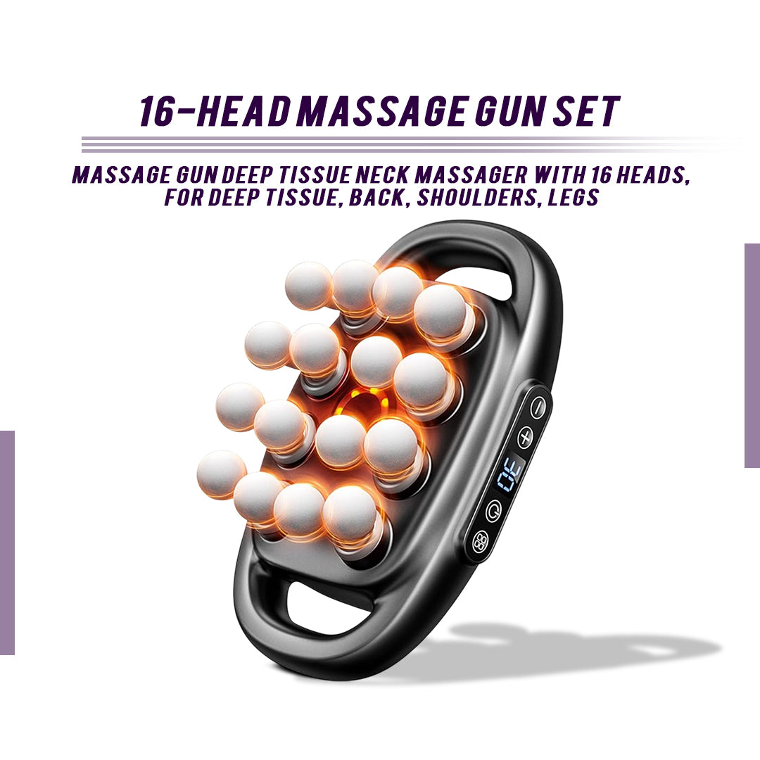 16-Head Massage Gun  Deep Muscle Relief, Recovery & Full-Body Relaxation