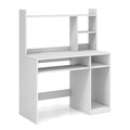 Bureau d'ordinateur de bureau avec bibliothèque, tablette coulissante pour clavier et support UC - Blanc