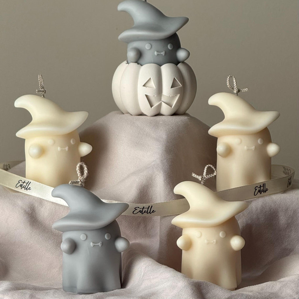 Halloween Ghosts Candle in Jesmonite Pumpkin: Hand-Poured Soy Wax Sculptural Candles