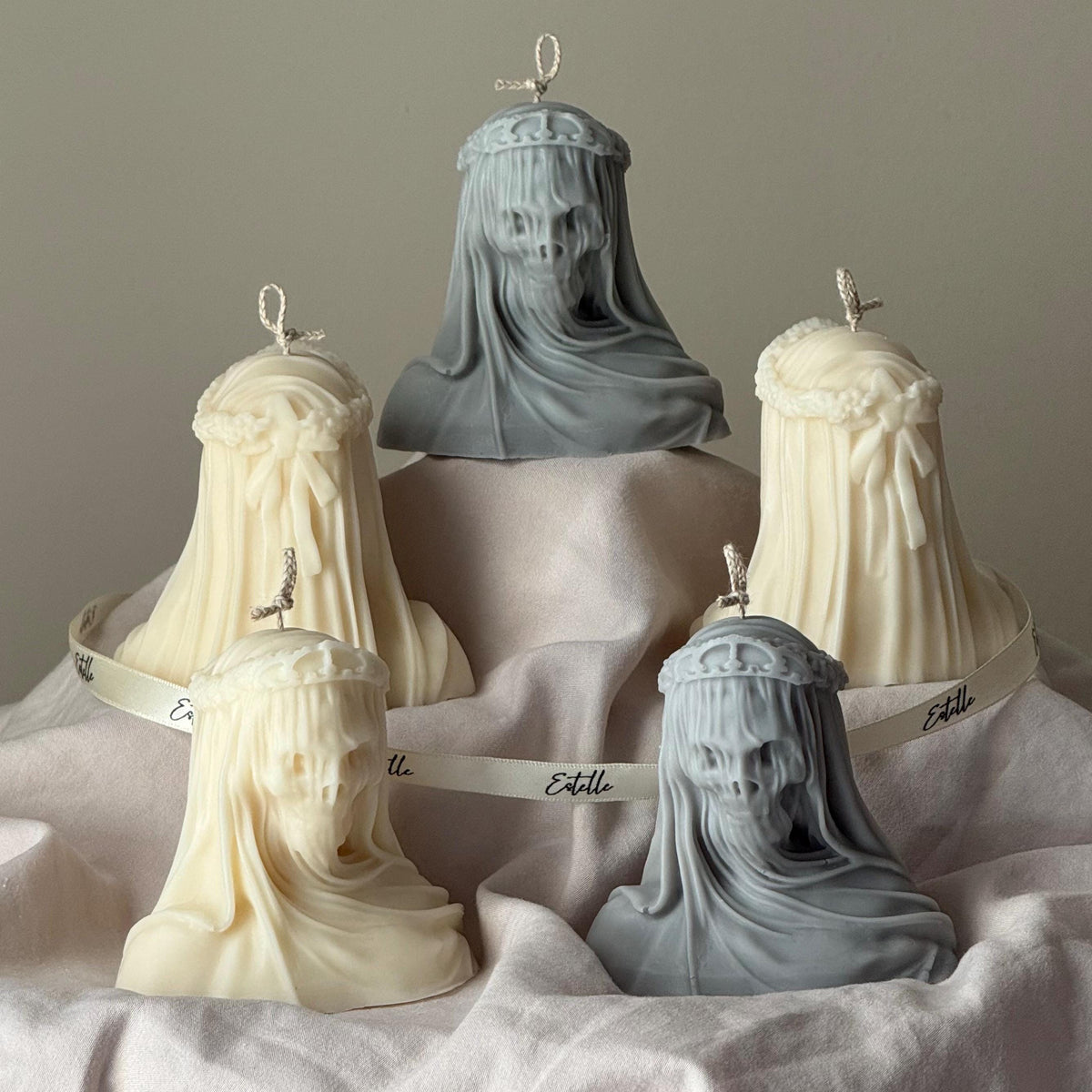 Handmade Halloween Vailed Lady Skull Candle: Spooky Soy Wax Home Decor