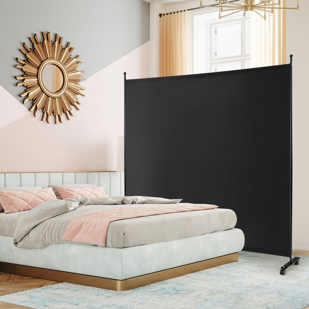 Separador de ambientes enrollable de panel único de 6 pies con ruedas suaves - Negro