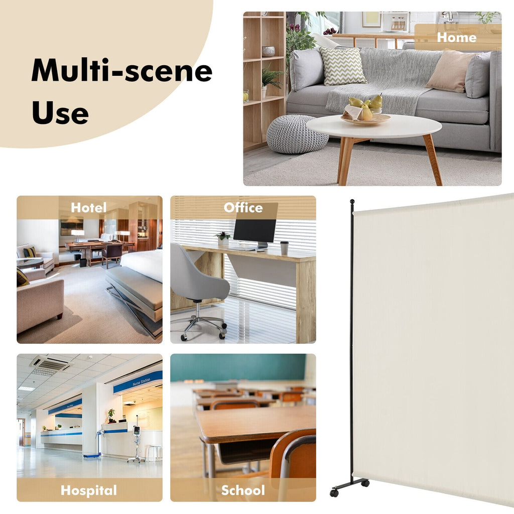 Separador de ambientes rodante de un solo panel de 6 pies con ruedas suaves - Blanco