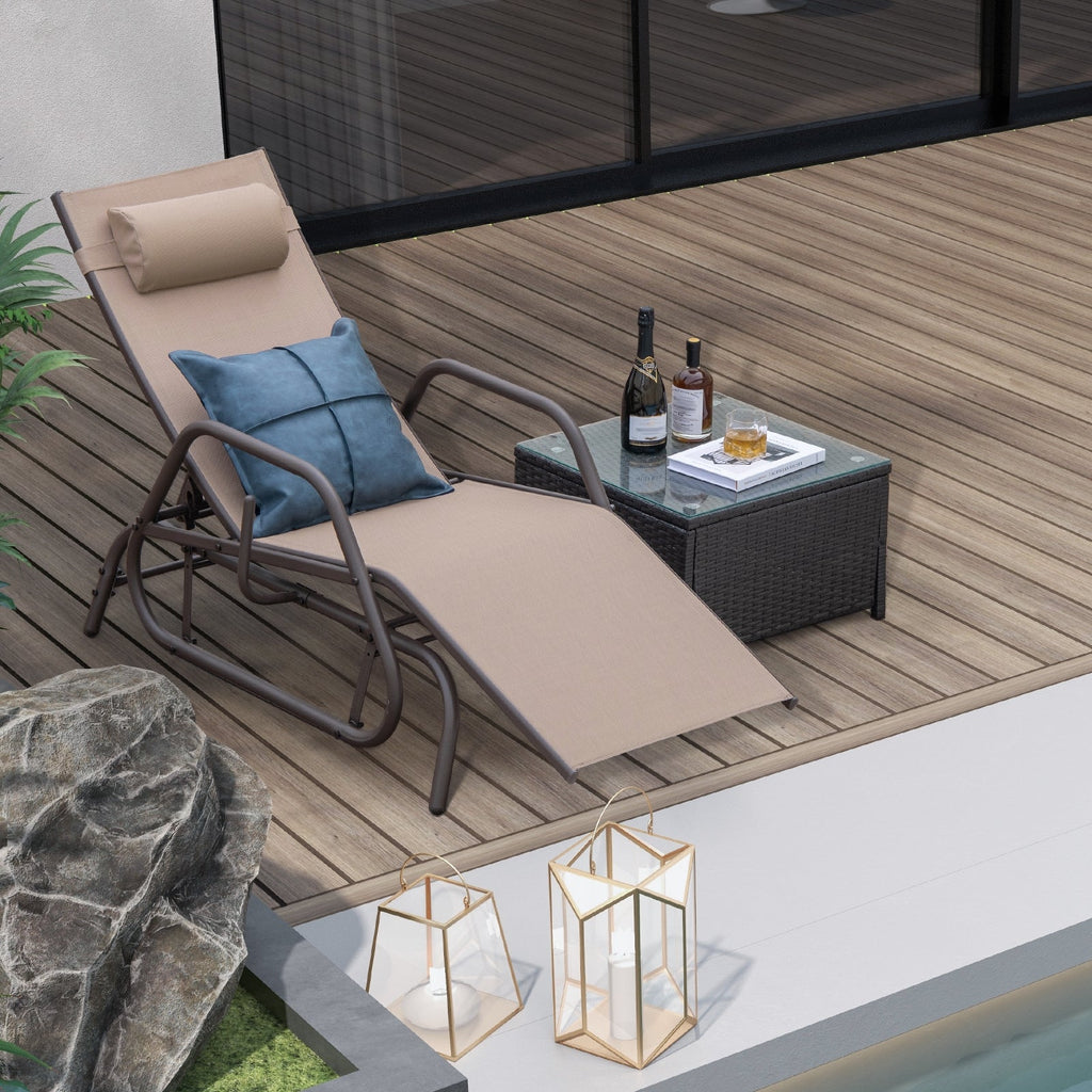 Outdoor Glider Chaise Lounge with Gliding Arms and Pillow, Rustic Brown