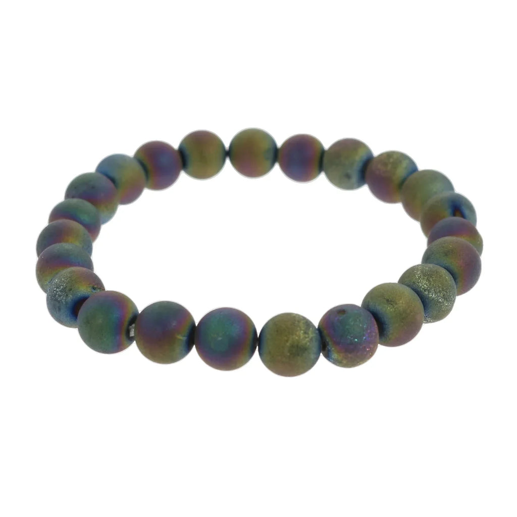 Agate Druzy Electroplated Rainbow Round Bracelet - 8mm (Enhanced)