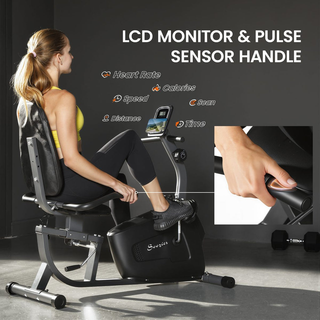 Recumbent Exercise Bike with 8-Level Magnetic Resistance, LCD Monitor, Heart Rate Handle and Adjustable Seat