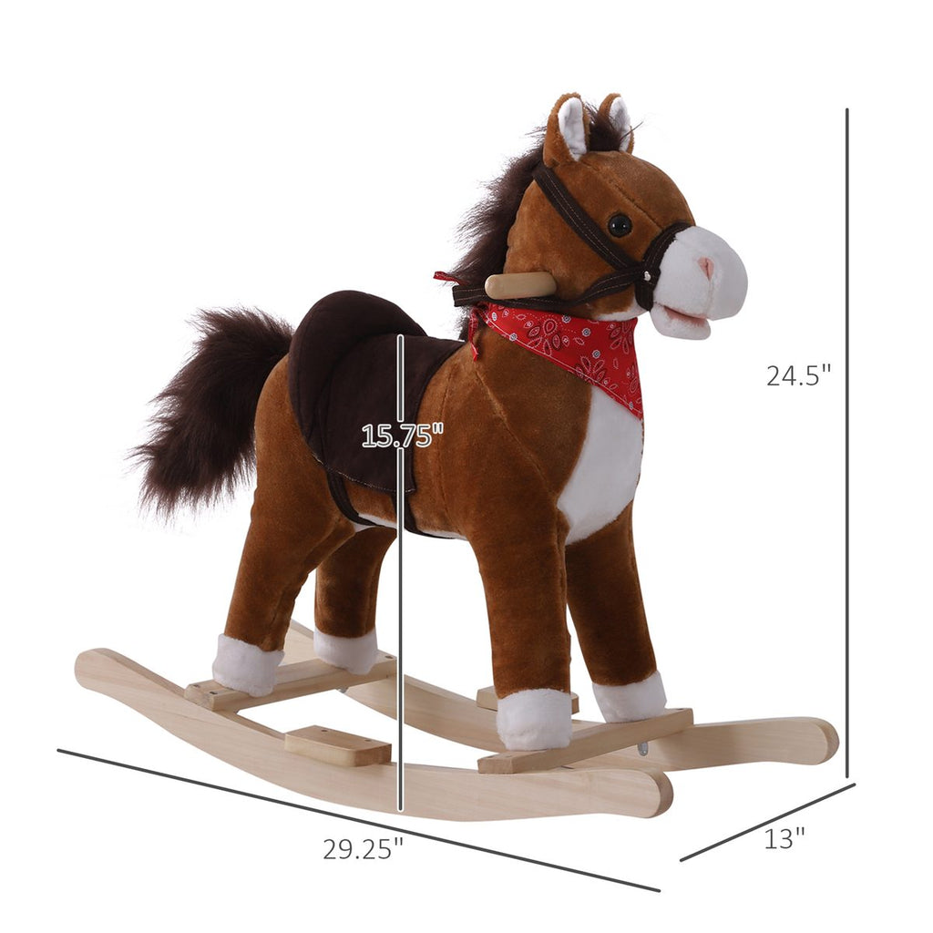 Kids Plush Rocking Horse Child Ride On Toy Rocker with Realistic Sounds Coffee