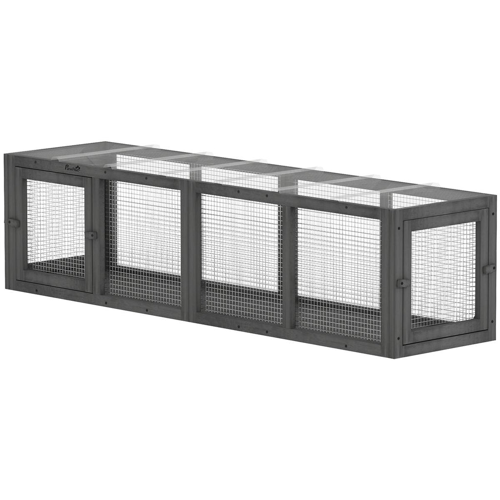 Outdoor Cat Tunnel, Wooden Play Cat Enclosure, Extendable Pet Run with 3 Doors, for Indoor and Outdoor Use, Grey
