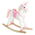 Kids Plush Toy Rocking Horse Unicorn with Realistic Sounds, White & Pink