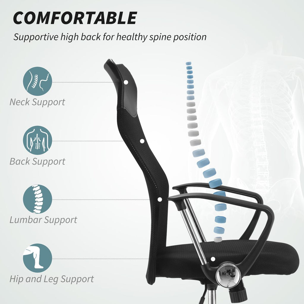 Ergonomic Mesh Office Chair, High Back Computer Desk Chair with Adjustable Height, Tilt Function, Armrest, 360° Swivel Office, Black