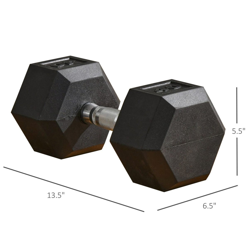 40lbs Rubber Hex Dumbbell, Weight Dumbbell Hand Weight Barbell for Body Fitness Training for Home Office Gym, Black