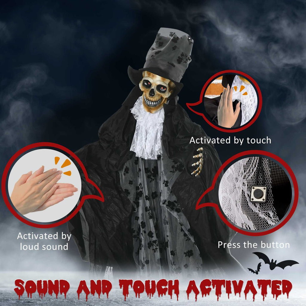 6FT Life Size Halloween Animatronics, Animated Grim Reaper Groom with Sound Motion Activated & Light Up Eyes