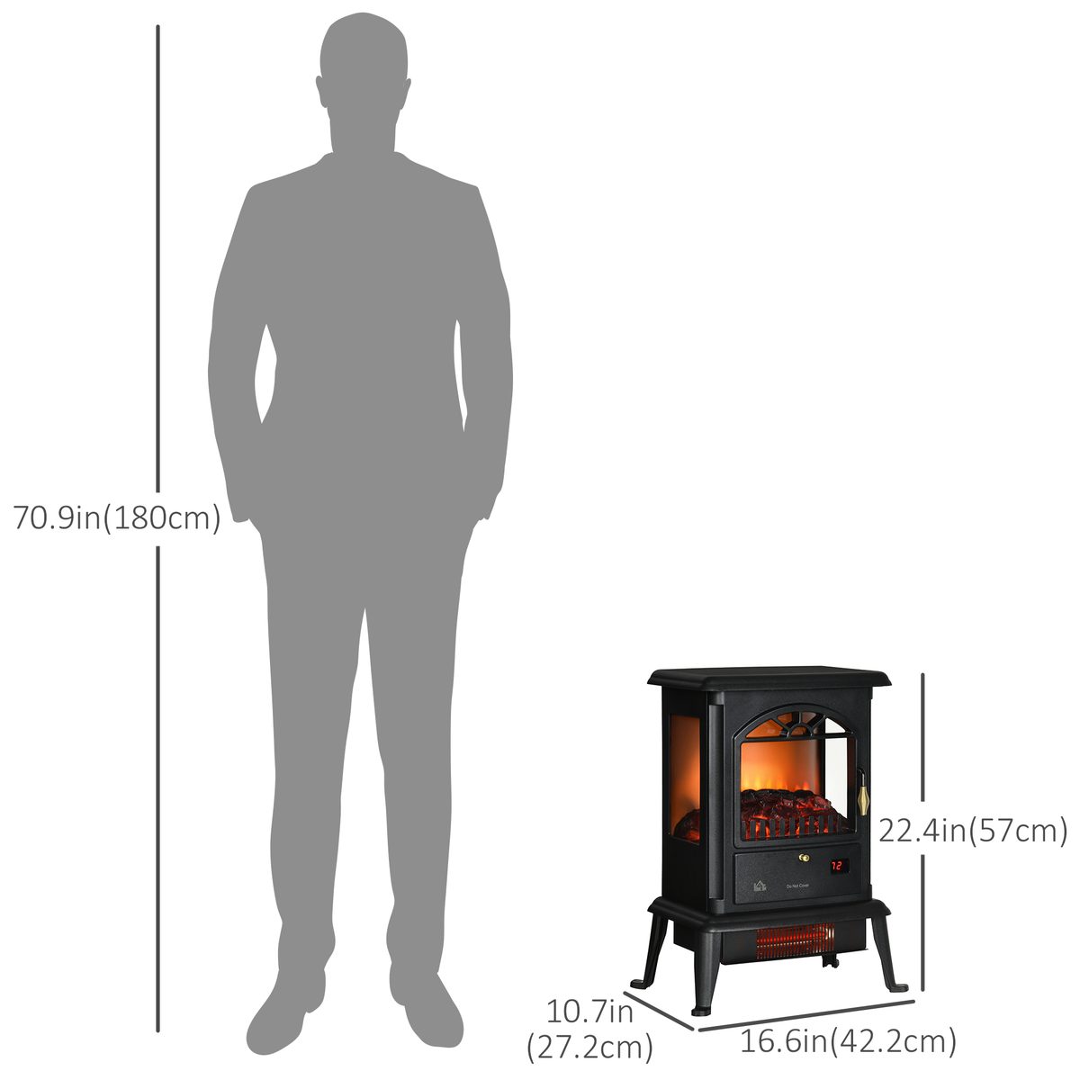 22" Infrared Electric Fireplace Stove, Freestanding Fireplace Heater with 3D Flame Effect, Adjustable Temperature, Timer, 1000W/1500W, Black