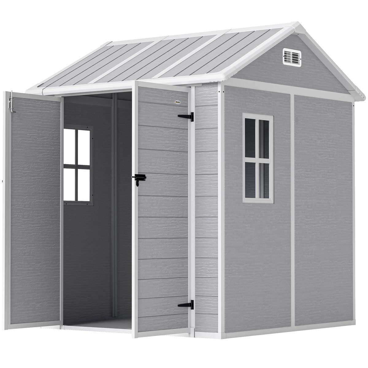 6' x 6' Resin Outdoor Storage Shed with Floor, Window, Lockable Doors and Vents for Backyard Patio Lawn, Grey