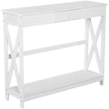 39" Console Table, 2 Tier X-Design Narrow Entryway Table with Drawer and Storage Shelf for Behind Couch, Living Room, Hallway, White