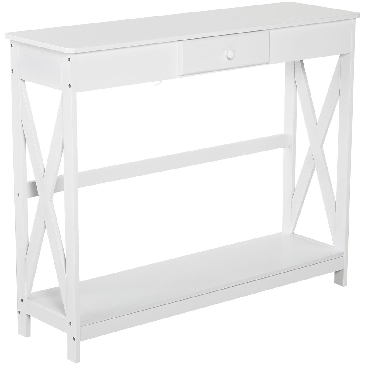 39" Console Table, 2 Tier X-Design Narrow Entryway Table with Drawer and Storage Shelf for Behind Couch, Living Room, Hallway, White