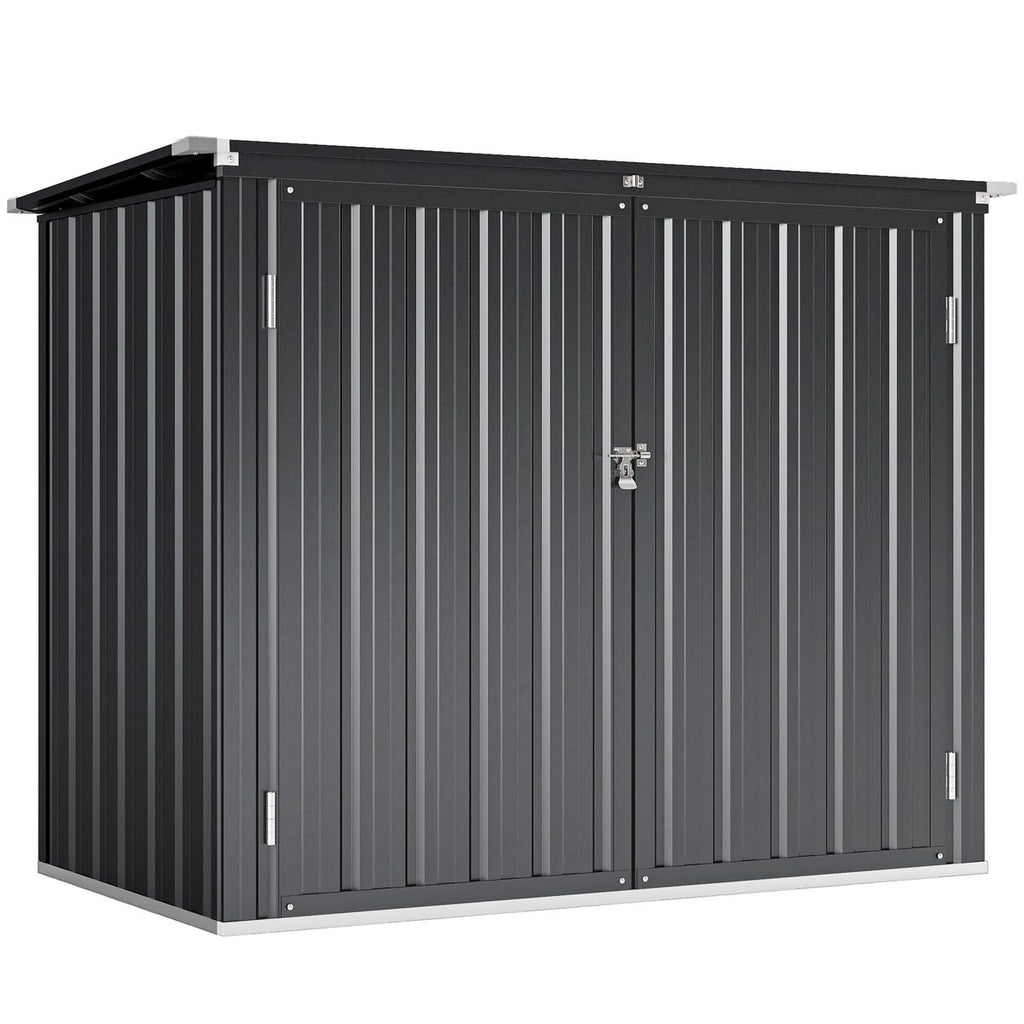 Outdoor Storage Shed Lockable Galvanized Steel Garbage Bin Shed Lift-up Lid for 2 Trash Cans