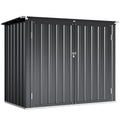 Outdoor Storage Shed Lockable Galvanized Steel Garbage Bin Shed Lift-up Lid for 2 Trash Cans